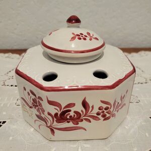 Antique French Ink Well Hand Painted Porcelain Signed GF Fait Main lidded